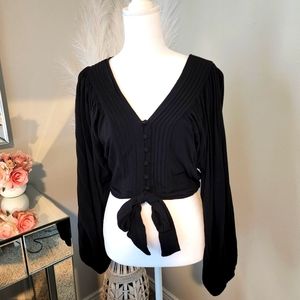 Express Cropped Tie Front Top